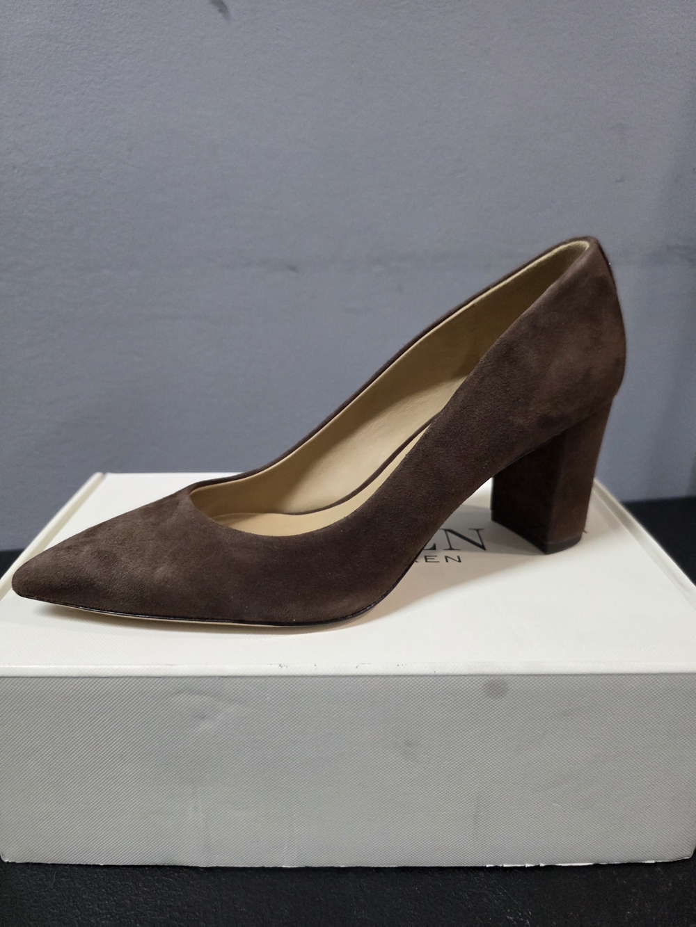 Ralph Lauren Brown Suede Pointed Block Heel Pump